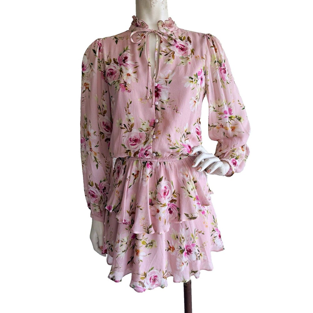 YUMI KIM Love Always Dress NWT Pink Floral Mini Ruffled Boho Long Sleeve Size S